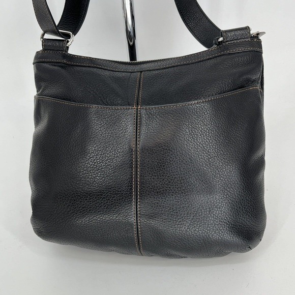 Brighton Crossbody Bag Black Pebbled Leather Brown Patent Croc Silver Accents - Picture 7 of 12